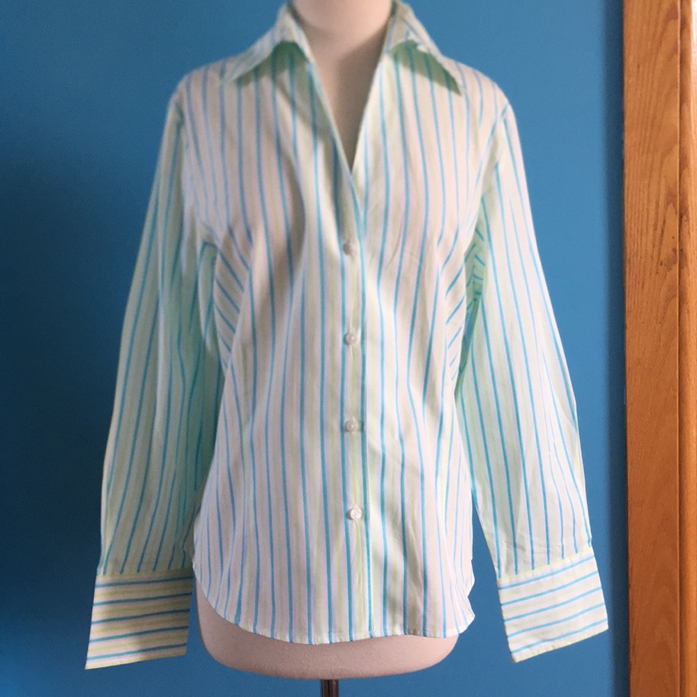 Blue and green button down shirt
